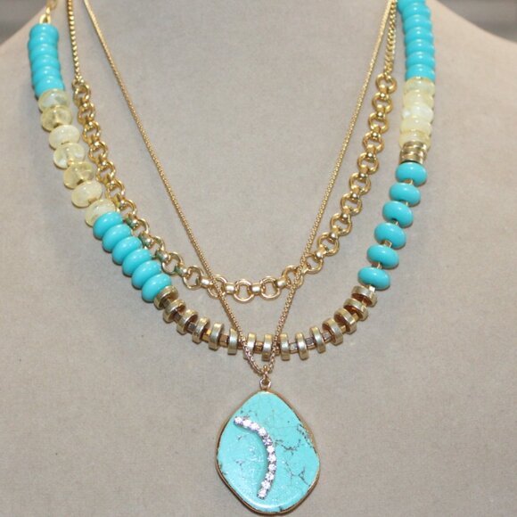 Lane Bryant Jewelry - NWT Lane Bryant Triple row, faux turquoise necklace. NICE!